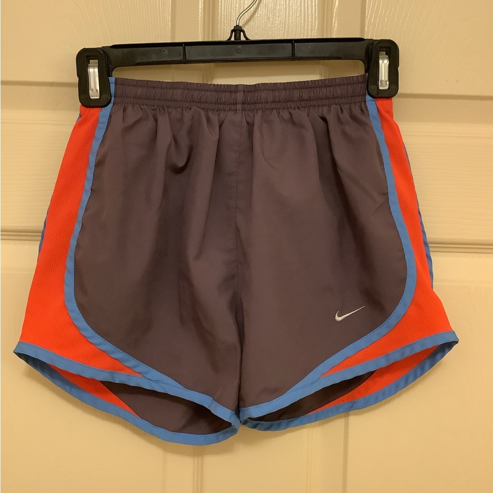 Women’s Purple with Orange sides Nike Tempo shorts, size X-Small